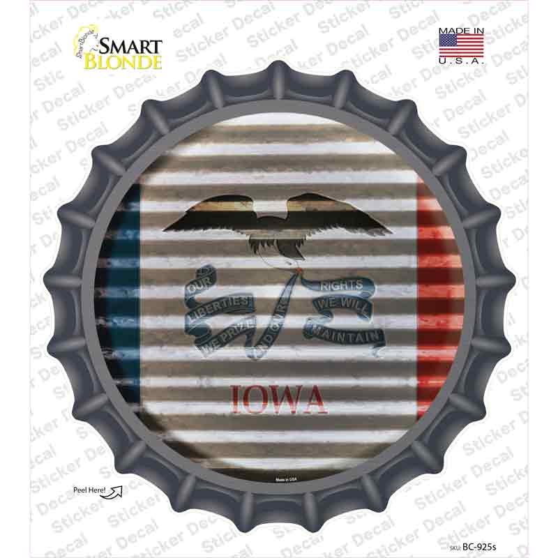 Iowa Flag Corrugated Novelty Bottle Cap Sticker Decal