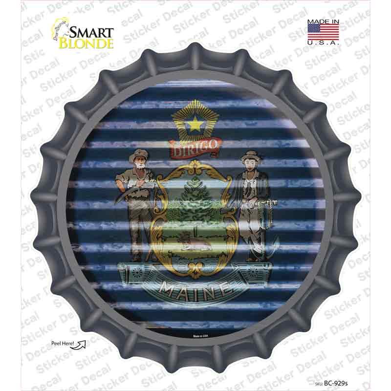 Maine Flag Corrugated Novelty Bottle Cap Sticker Decal
