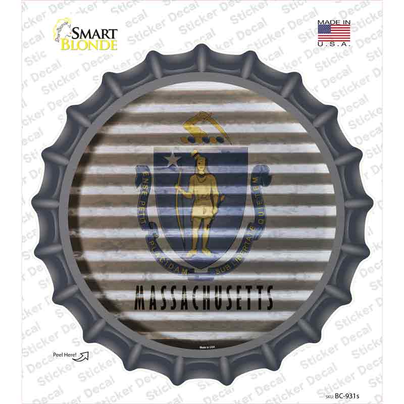 Massachusetts Flag Corrugated Novelty Bottle Cap Sticker Decal