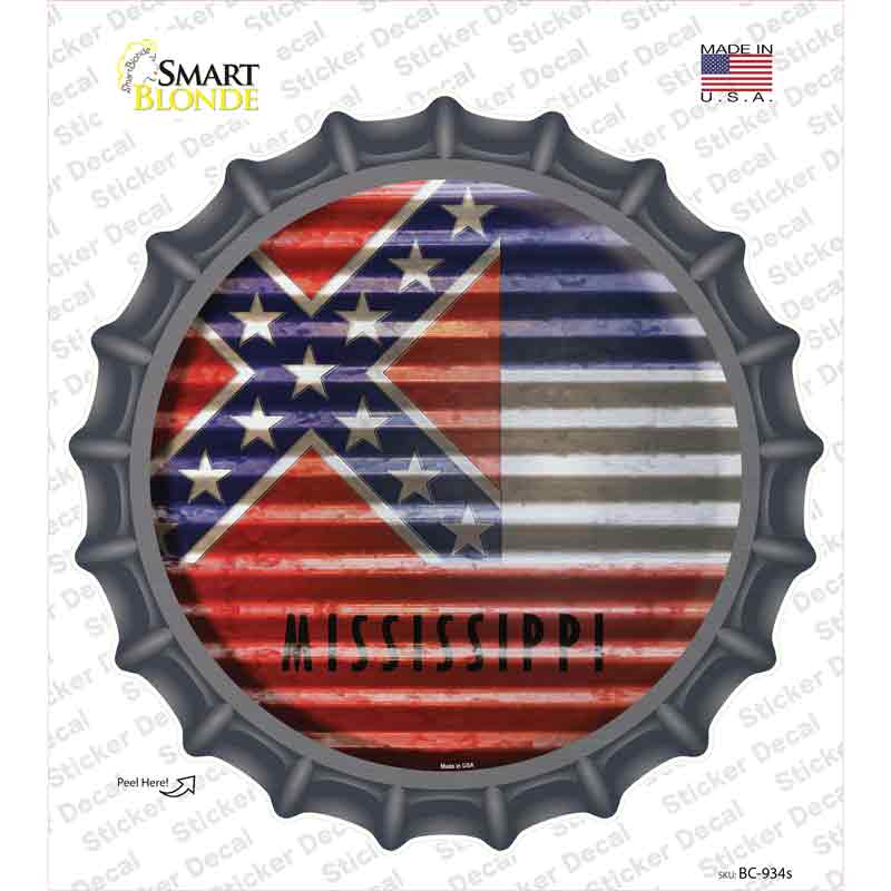 Mississippi Flag Corrugated Novelty Bottle Cap Sticker Decal