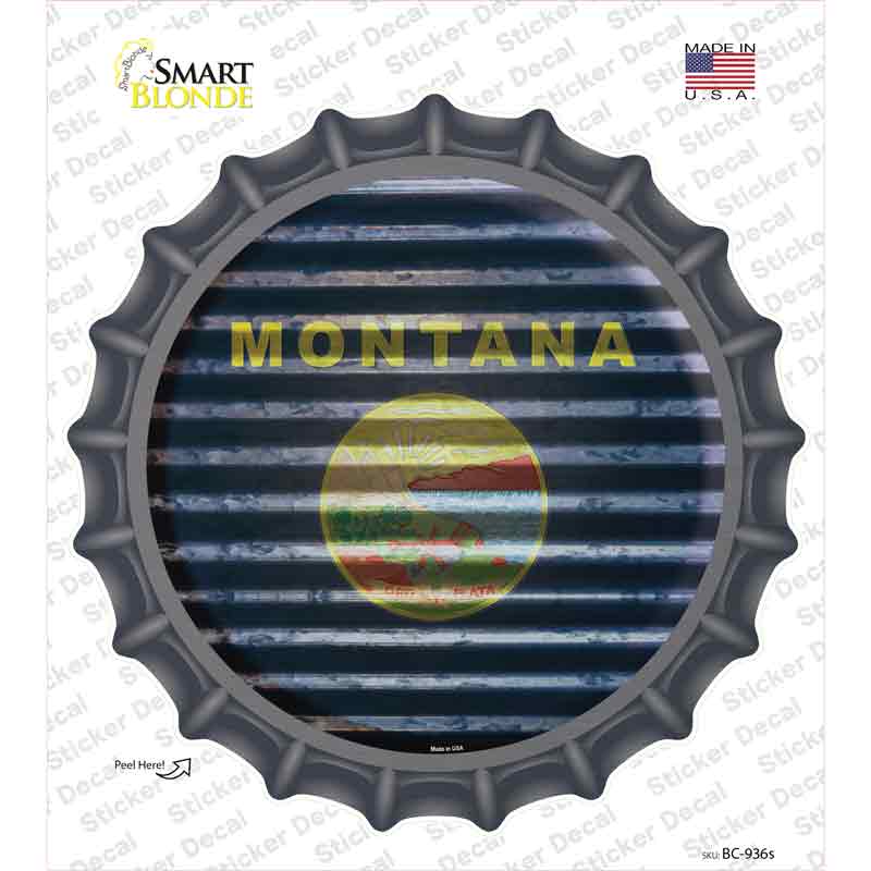 Montana Flag Corrugated Novelty Bottle Cap Sticker Decal