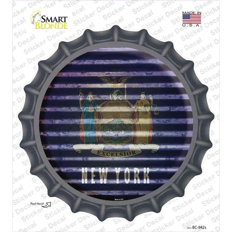 New York Flag Corrugated Novelty Bottle Cap Sticker Decal