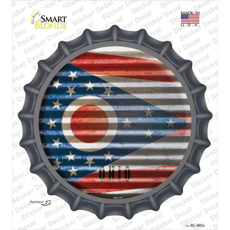 Ohio Flag Corrugated Novelty Bottle Cap Sticker Decal