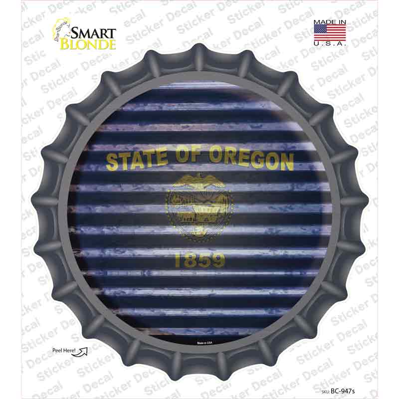 Oregon Flag Corrugated Novelty Bottle Cap Sticker Decal