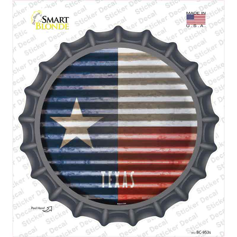 Texas Flag Corrugated Novelty Bottle Cap Sticker Decal