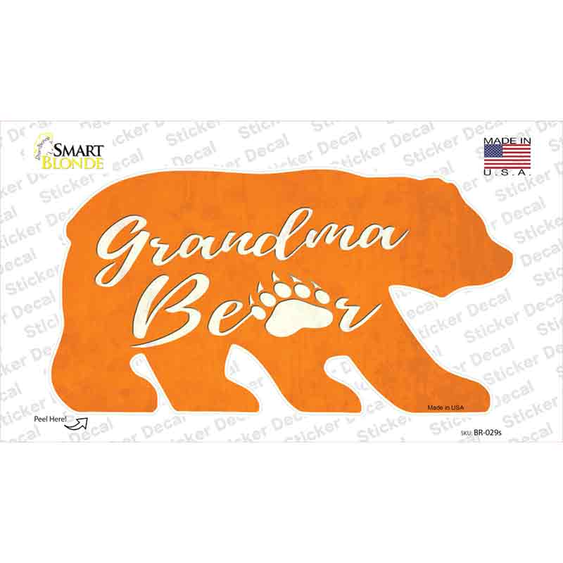 Grandma Paw Orange Novelty Bear Sticker Decal Small
