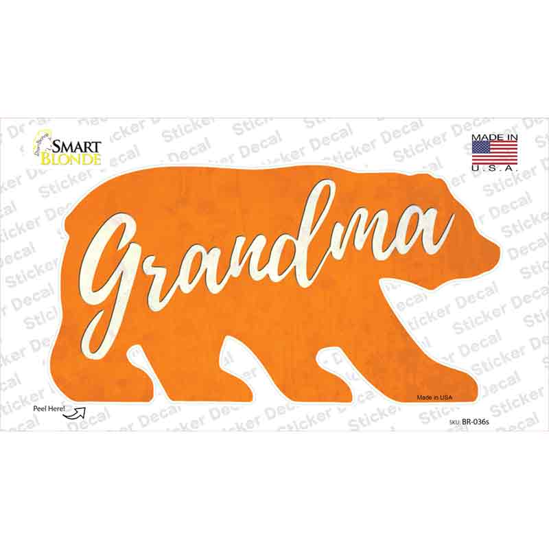 Grandma Orange Novelty Bear Sticker Decal Small