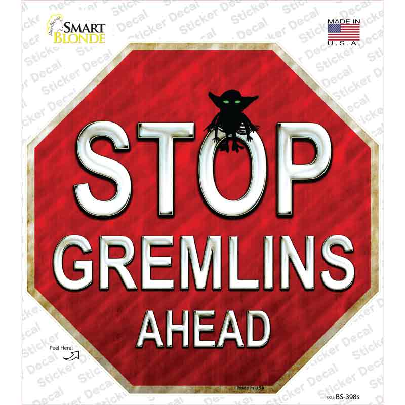 Stop Gremlins Ahead Novelty Octagon Sticker Decal Small