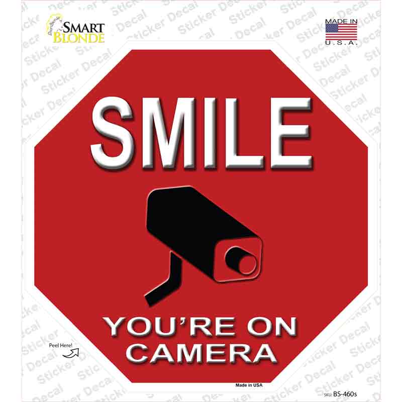 Smile Youre On Camera Novelty Octagon Sticker Decal Small