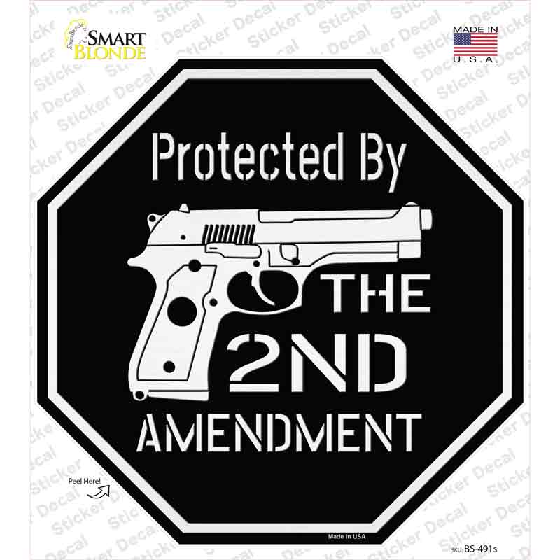 Protected By The 2nd Amendment Gun Novelty Octagon Sticker Decal Small