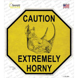 Caution Extremely Horny Rhino Novelty Octagon Sticker Decal