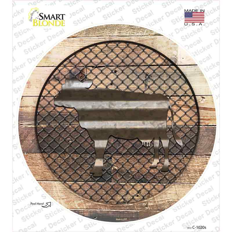 Cow on Wood Novelty Circle Sticker Decal