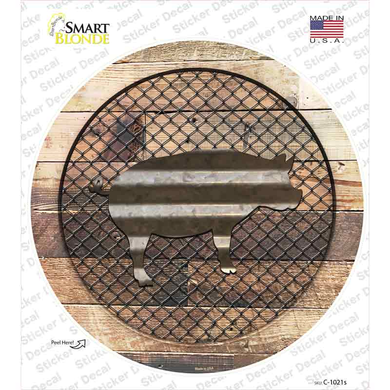 Pig on Wood Novelty Circle Sticker Decal