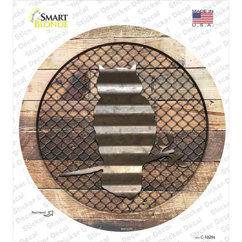 Owl on Wood Novelty Circle Sticker Decal