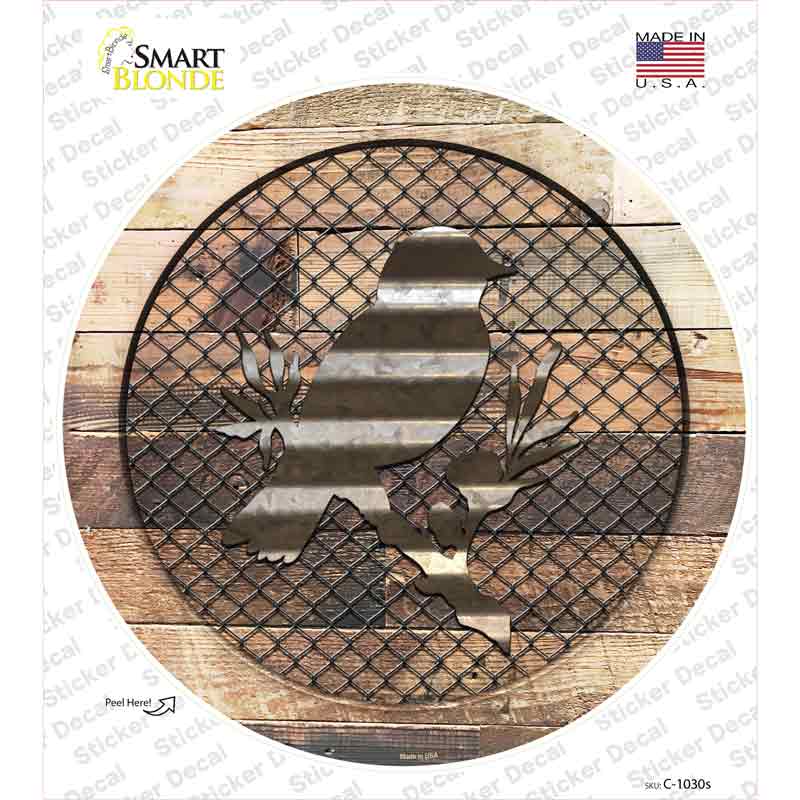 Bird on Wood Novelty Circle Sticker Decal