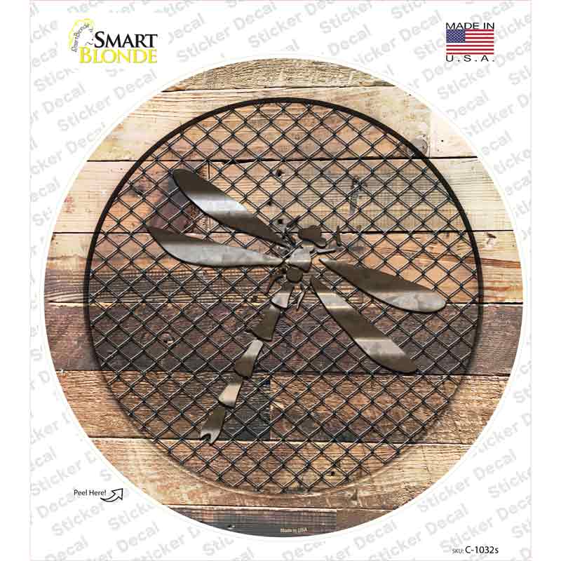 Dragonfly on Wood Novelty Circle Sticker Decal