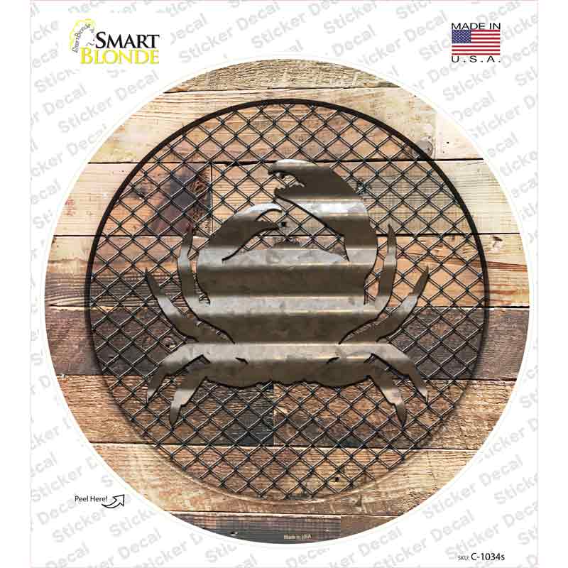 Crab on Wood Novelty Circle Sticker Decal