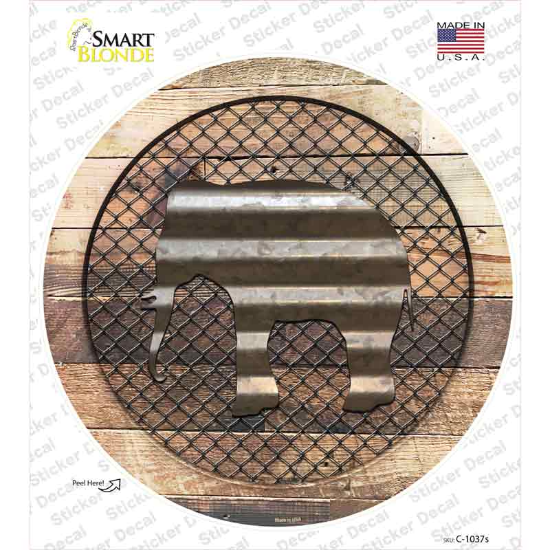 Elephant on Wood Novelty Circle Sticker Decal