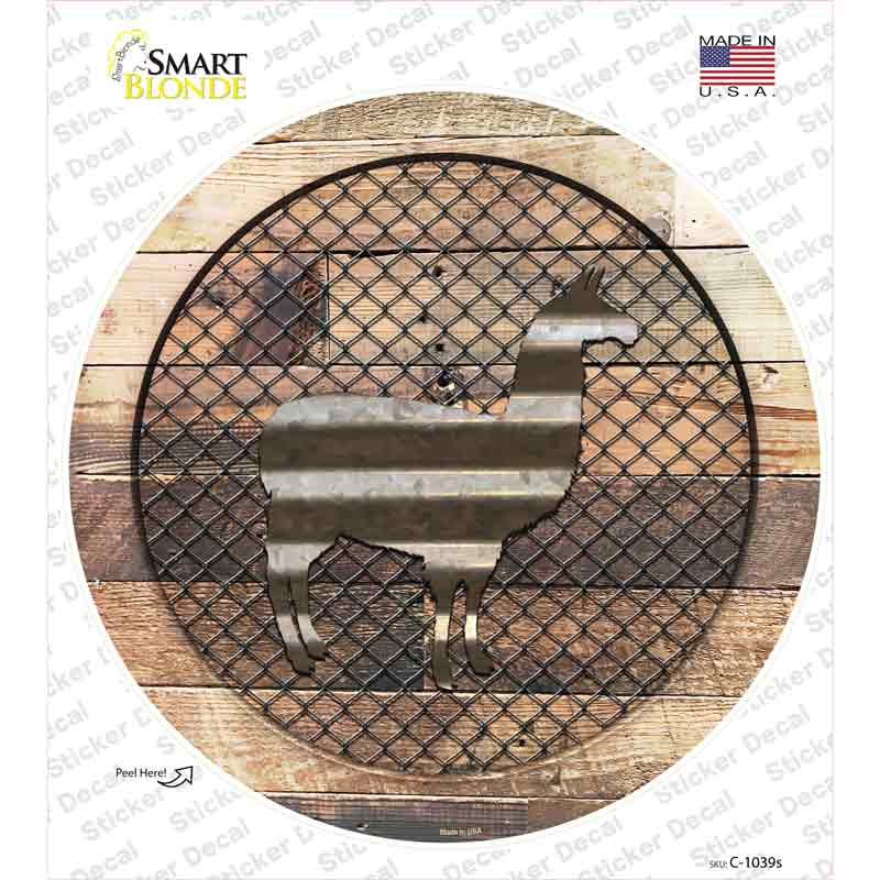 Llama on Wood Novelty Circle Sticker Decal