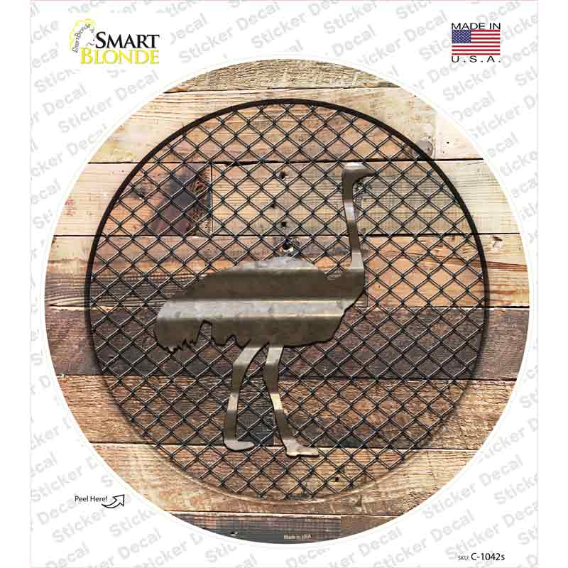 Ostrich on Wood Novelty Circle Sticker Decal