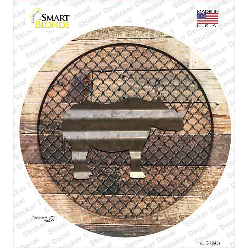 Rhino on Wood Novelty Circle Sticker Decal