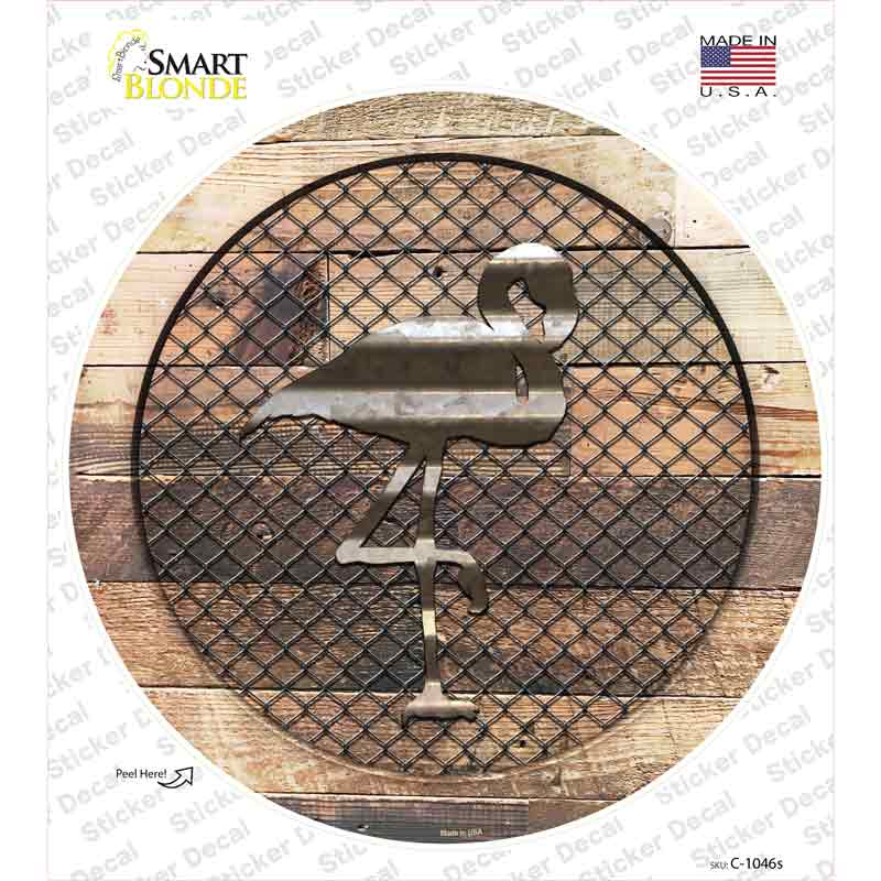 Flamingo on Wood Novelty Circle Sticker Decal