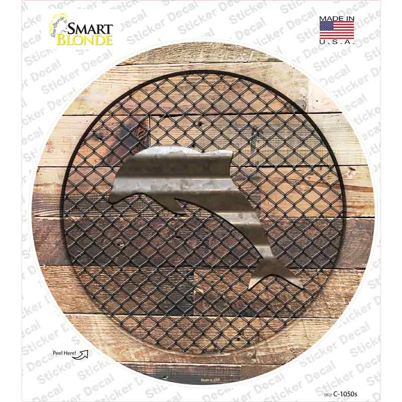Dolphin on Wood Novelty Circle Sticker Decal