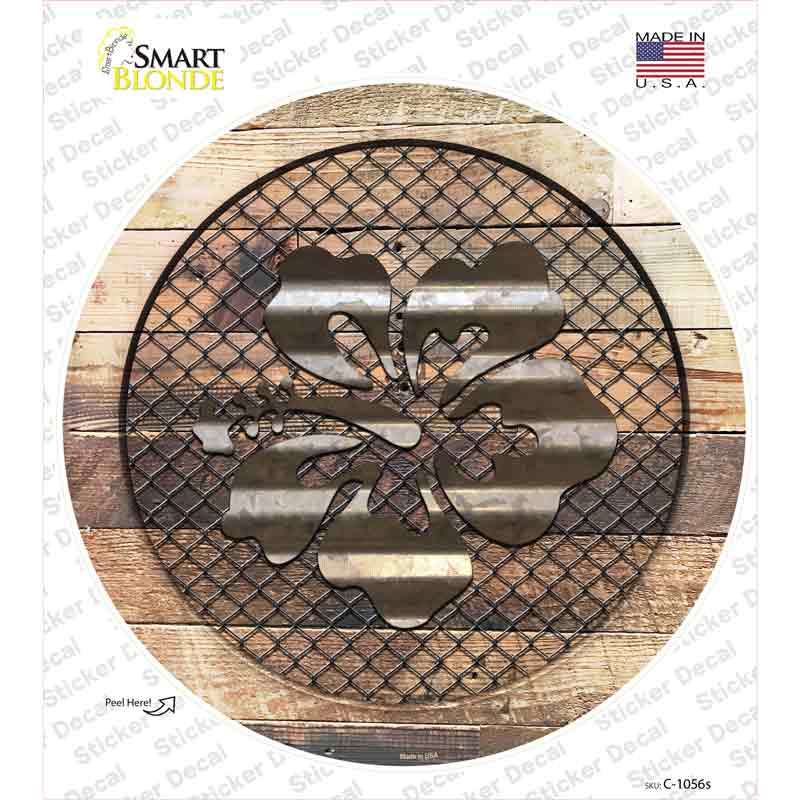 Hawaiian Flowers on Wood Novelty Circle Sticker Decal