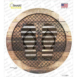 Flip Flops on Wood Novelty Circle Sticker Decal