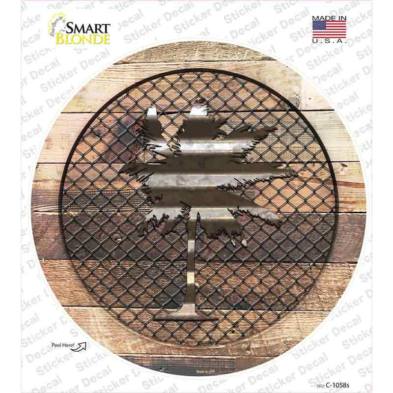 Palm Tree on Wood Novelty Circle Sticker Decal