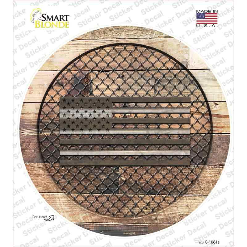 American Flag on Wood Novelty Circle Sticker Decal