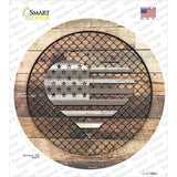 American Flag Heart on Wood Novelty Circle Sticker Decal