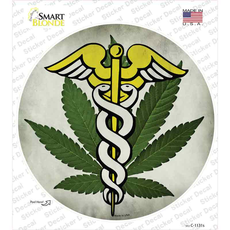 Cannabis Caduceus Novelty Circle Sticker Decal