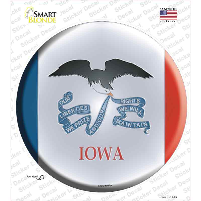 Iowa State Flag Novelty Circle Sticker Decal