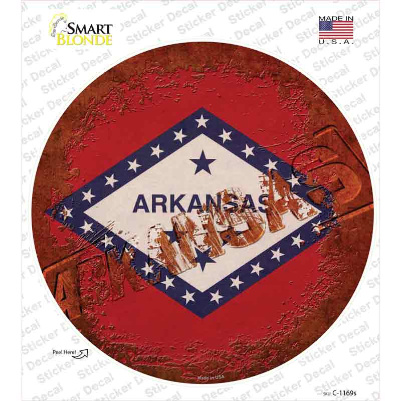 Arkansas Rusty Stamped Novelty Circle Sticker Decal