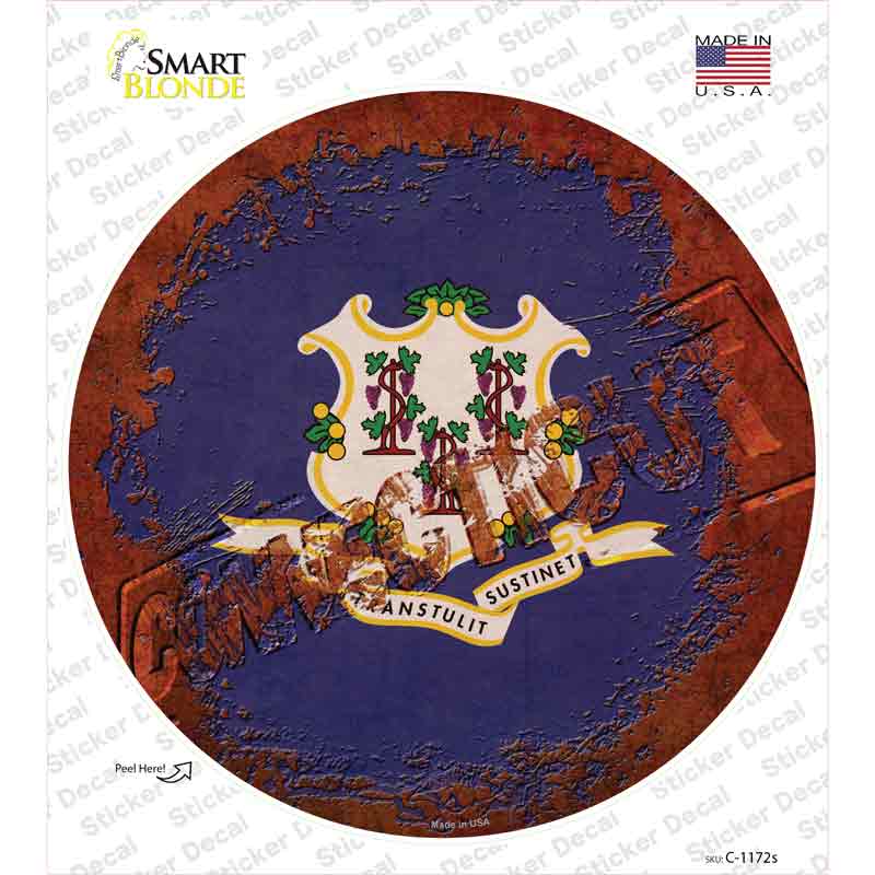 Connecticut Rusty Stamped Novelty Circle Sticker Decal