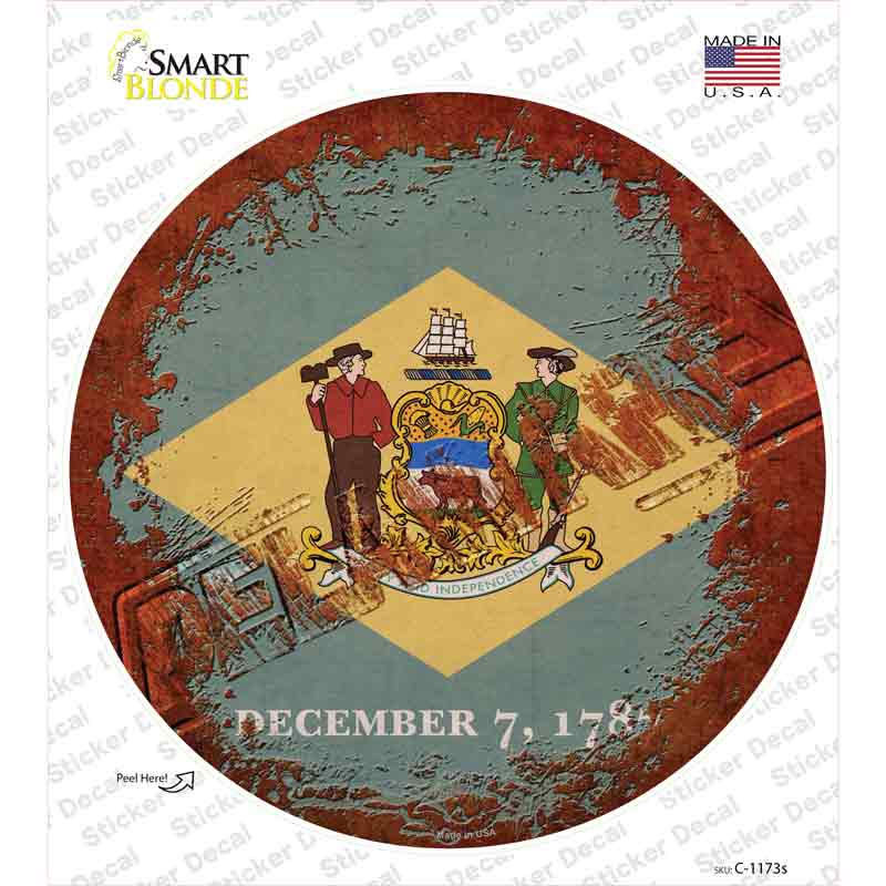 Delaware Rusty Stamped Novelty Circle Sticker Decal
