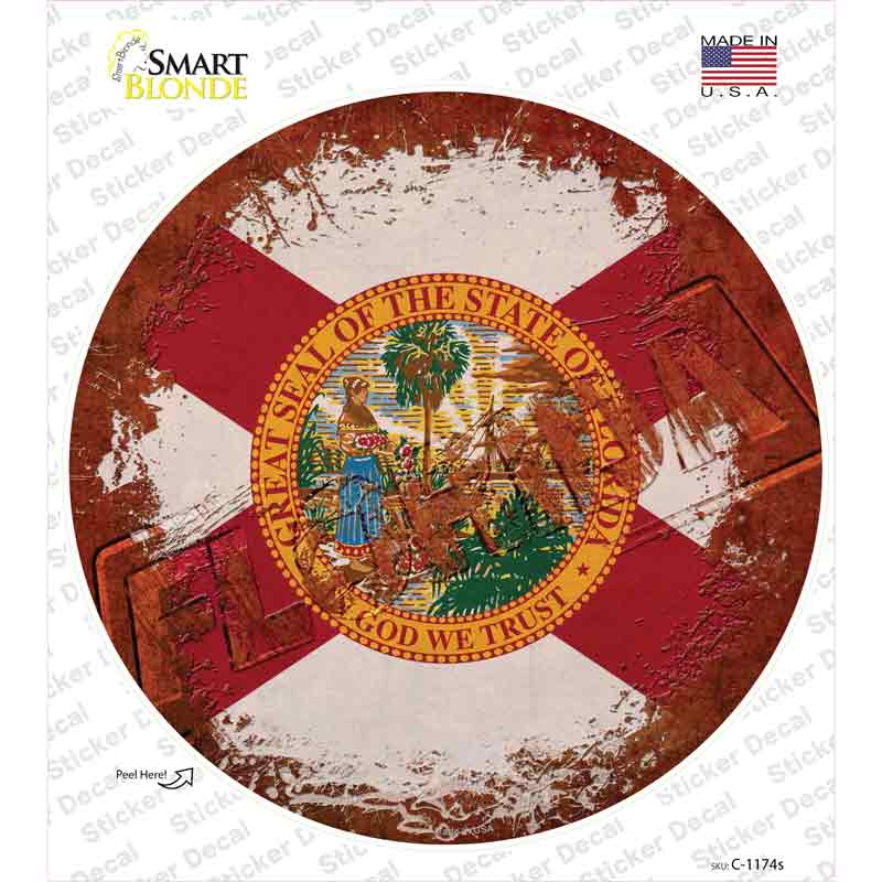 Florida Rusty Stamped Novelty Circle Sticker Decal