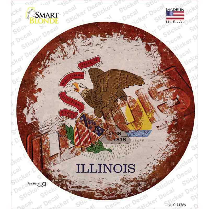 Illinois Rusty Stamped Novelty Circle Sticker Decal