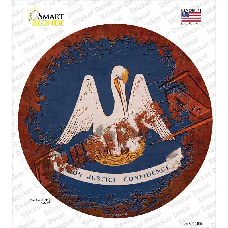 Louisiana Rusty Stamped Novelty Circle Sticker Decal