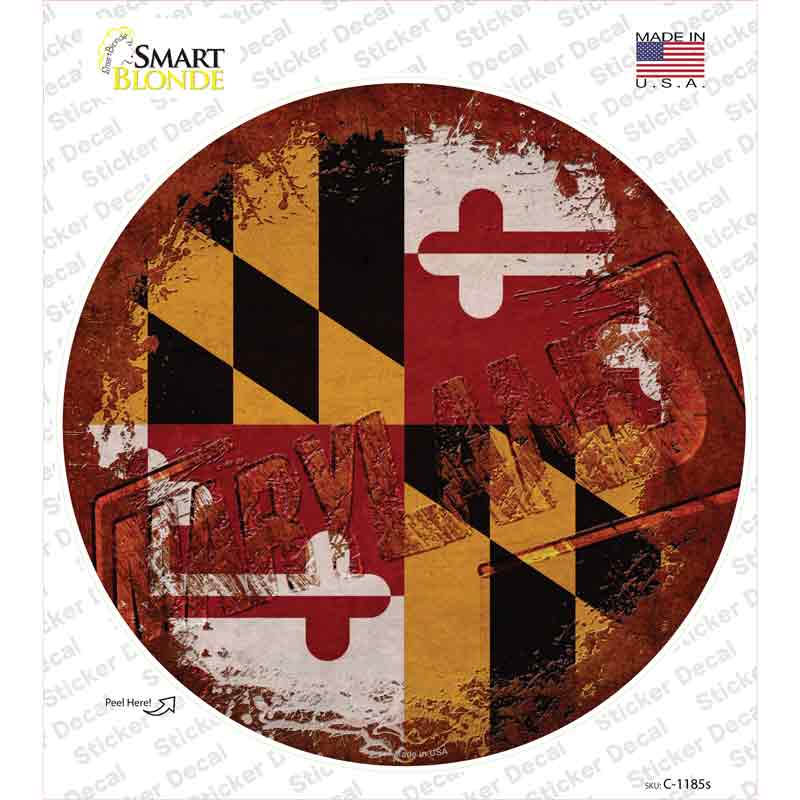Maryland Rusty Stamped Novelty Circle Sticker Decal