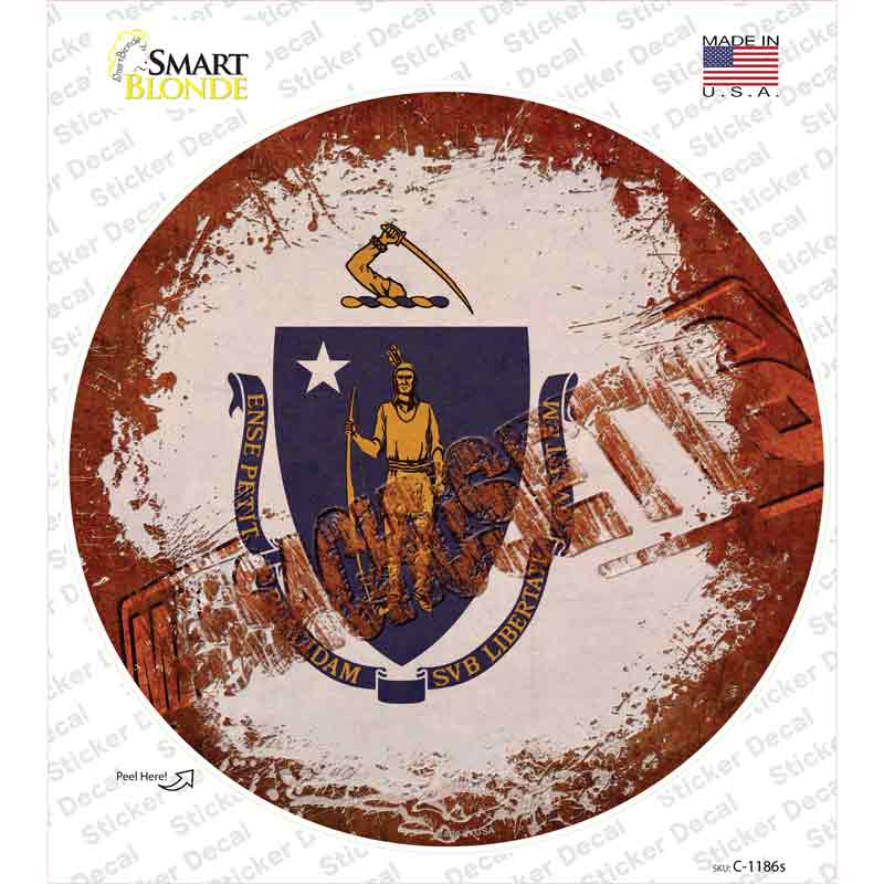 Massachusetts Rusty Stamped Novelty Circle Sticker Decal