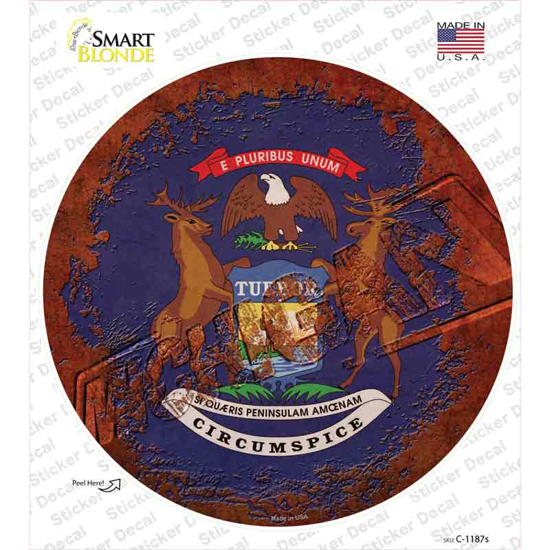 Michigan Rusty Stamped Novelty Circle Sticker Decal