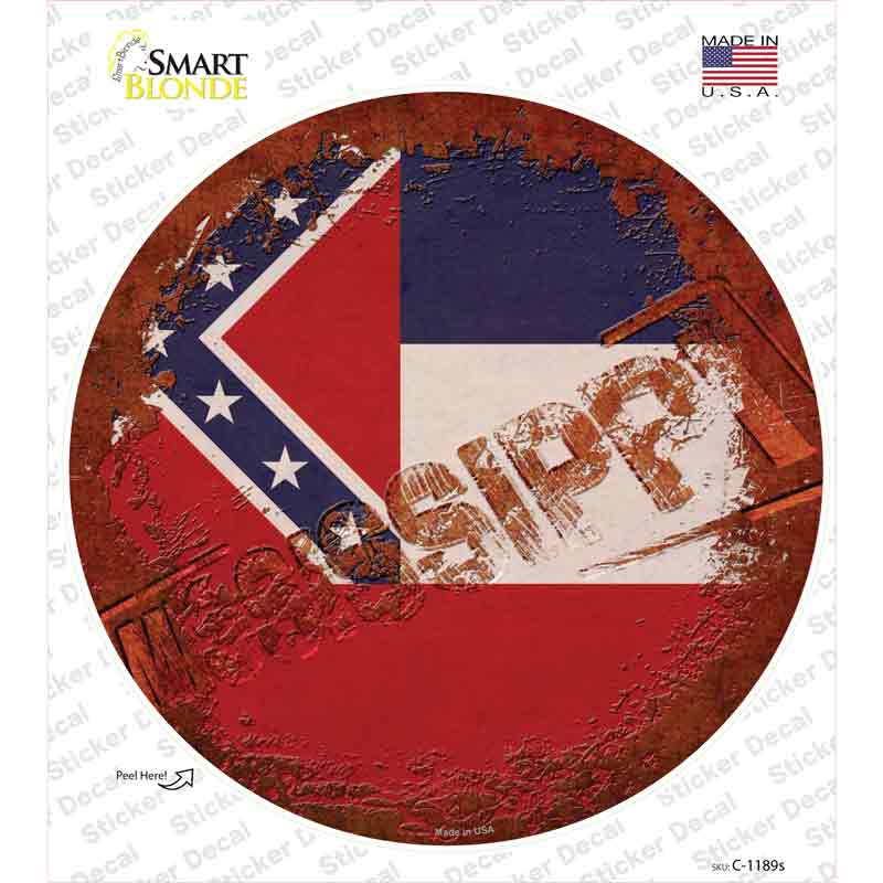 Mississippi Rusty Stamped Novelty Circle Sticker Decal