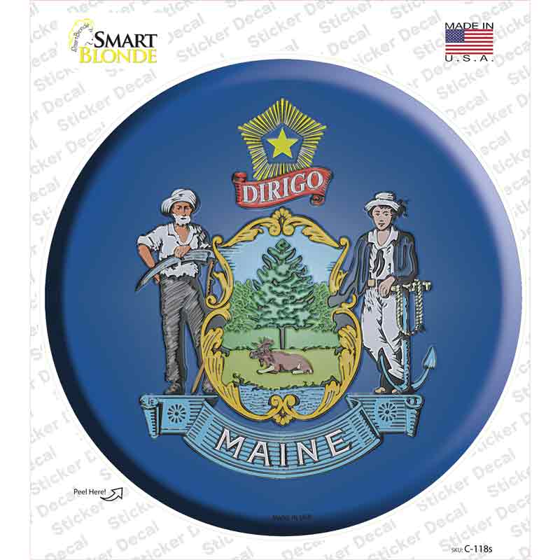 Maine State Flag Novelty Circle Sticker Decal