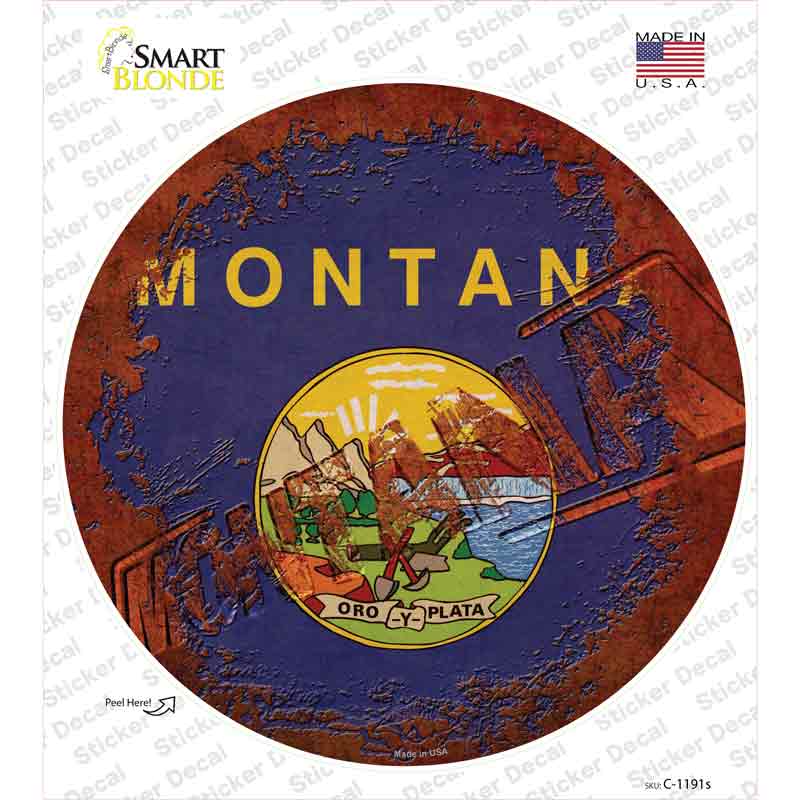 Montana Rusty Stamped Novelty Circle Sticker Decal
