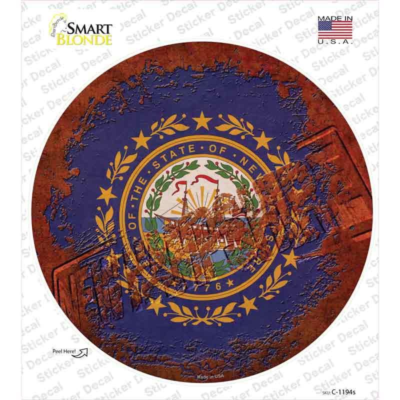 New Hampshire Rusty Stamped Novelty Circle Sticker Decal
