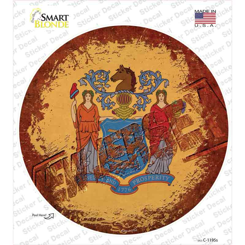 New Jersey Rusty Stamped Novelty Circle Sticker Decal