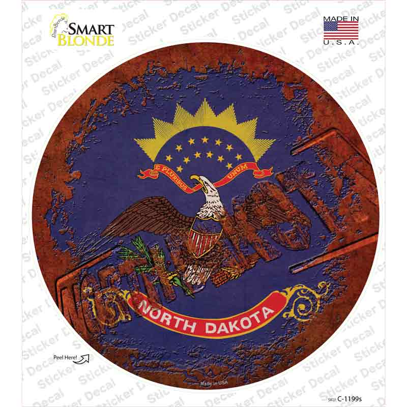 North Dakota Rusty Stamped Novelty Circle Sticker Decal