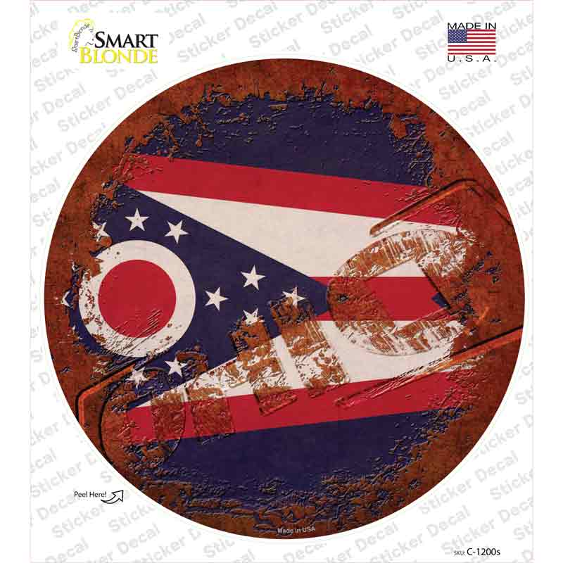 Ohio Rusty Stamped Novelty Circle Sticker Decal